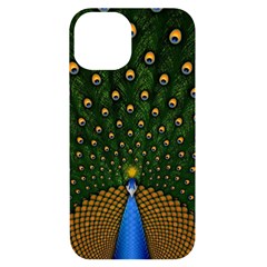 Peacock Feathers Tail Green Beautiful Bird Iphone 14 Black Uv Print Case by Ndabl3x