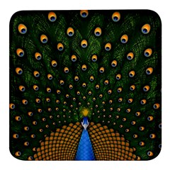 Peacock Feathers Tail Green Beautiful Bird Square Glass Fridge Magnet (4 Pack) by Ndabl3x