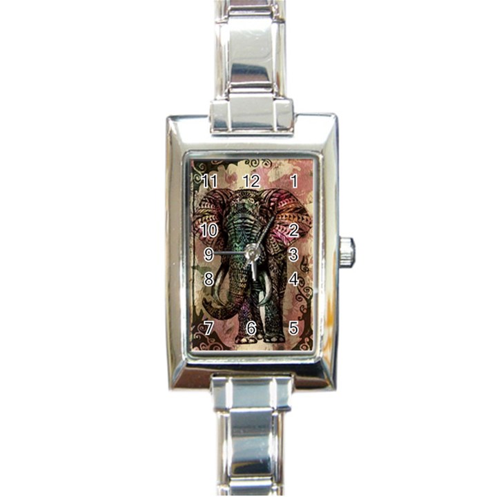 Tribal Elephant Rectangle Italian Charm Watch