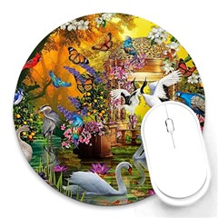 Garden Of Paradise Butterfly Swan Bird Painting Gazebo, Peacock Flower Round Mousepad by Ndabl3x