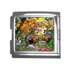 Garden Of Paradise Butterfly Swan Bird Painting Gazebo, Peacock Flower Mega Link Italian Charm (18mm) by Ndabl3x