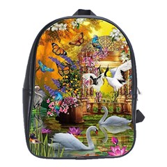 Garden Of Paradise Butterfly Swan Bird Painting Gazebo, Peacock Flower School Bag (large) by Ndabl3x