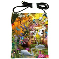 Garden Of Paradise Butterfly Swan Bird Painting Gazebo, Peacock Flower Shoulder Sling Bag by Ndabl3x