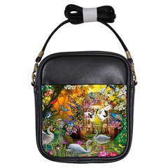 Garden Of Paradise Butterfly Swan Bird Painting Gazebo, Peacock Flower Girls Sling Bag by Ndabl3x