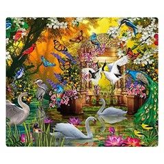 Garden Of Paradise Butterfly Swan Bird Painting Gazebo, Peacock Flower Two Sides Premium Plush Fleece Blanket (small) by Ndabl3x