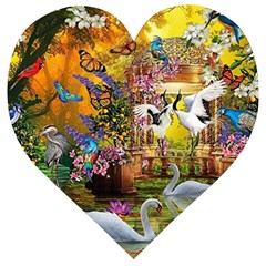 Garden Of Paradise Butterfly Swan Bird Painting Gazebo, Peacock Flower Wooden Puzzle Heart by Ndabl3x