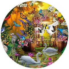 Garden Of Paradise Butterfly Swan Bird Painting Gazebo, Peacock Flower Wooden Puzzle Round by Ndabl3x