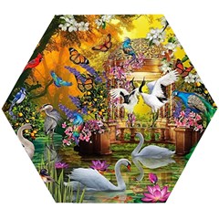 Garden Of Paradise Butterfly Swan Bird Painting Gazebo, Peacock Flower Wooden Puzzle Hexagon by Ndabl3x