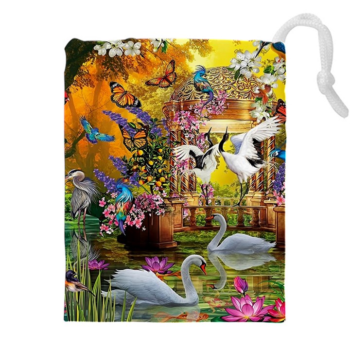 Garden Of Paradise Butterfly Swan Bird Painting Gazebo, Peacock Flower Drawstring Pouch (4XL)