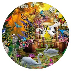 Garden Of Paradise Butterfly Swan Bird Painting Gazebo, Peacock Flower Round Trivet by Ndabl3x