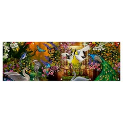 Garden Of Paradise Butterfly Swan Bird Painting Gazebo, Peacock Flower Banner And Sign 12  X 4  by Ndabl3x