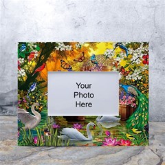 Garden Of Paradise Butterfly Swan Bird Painting Gazebo, Peacock Flower White Tabletop Photo Frame 4 x6  by Ndabl3x