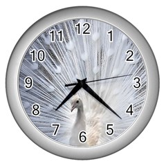 White Peacock Bird Wall Clock (silver) by Ndabl3x