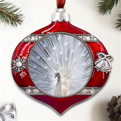 White Peacock Bird Metal Snowflake And Bell Red Ornament by Ndabl3x