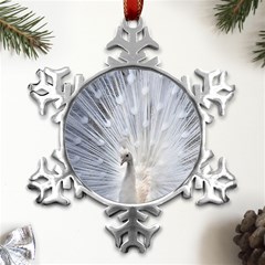 White Peacock Bird Metal Small Snowflake Ornament by Ndabl3x