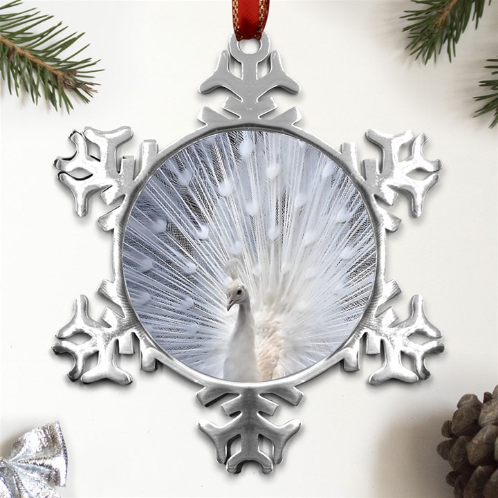 White Peacock Bird Metal Small Snowflake Ornament