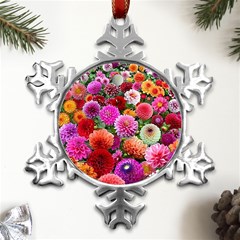 Flowers Colorful Garden Nature Metal Small Snowflake Ornament by Ndabl3x