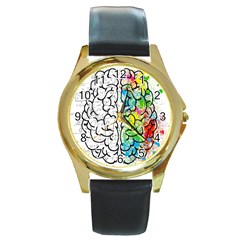 Brain Mind Psychology Idea Drawing Short Overalls Round Gold Metal Watch