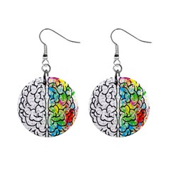 Brain Mind Psychology Idea Drawing Short Overalls Mini Button Earrings by Azkajaya