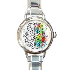 Brain Mind Psychology Idea Drawing Short Overalls Round Italian Charm Watch by Azkajaya