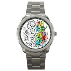 Brain Mind Psychology Idea Drawing Short Overalls Sport Metal Watch by Azkajaya