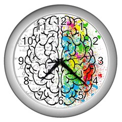 Brain Mind Psychology Idea Drawing Short Overalls Wall Clock (silver) by Azkajaya