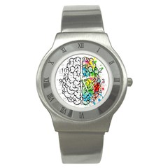 Brain Mind Psychology Idea Drawing Short Overalls Stainless Steel Watch by Azkajaya