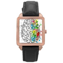 Brain Mind Psychology Idea Drawing Short Overalls Rose Gold Leather Watch 