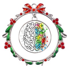 Brain Mind Psychology Idea Drawing Short Overalls Metal X mas Wreath Ribbon Ornament by Azkajaya