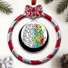 Brain Mind Psychology Idea Drawing Short Overalls Metal Red Ribbon Round Ornament by Azkajaya