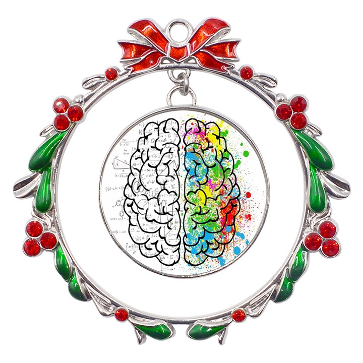 Brain Mind Psychology Idea Drawing Short Overalls Metal X mas Wreath Ribbon Ornament