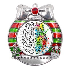 Brain Mind Psychology Idea Drawing Short Overalls Metal X mas Ribbon With Red Crystal Round Ornament by Azkajaya