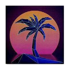 Abstract 3d Art Holiday Island Palm Tree Pink Purple Summer Sunset Water Tile Coaster by Cemarart