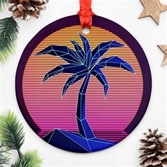 Abstract 3d Art Holiday Island Palm Tree Pink Purple Summer Sunset Water Ornament (round) by Cemarart