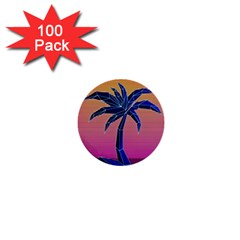 Abstract 3d Art Holiday Island Palm Tree Pink Purple Summer Sunset Water 1  Mini Buttons (100 Pack)  by Cemarart