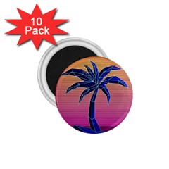 Abstract 3d Art Holiday Island Palm Tree Pink Purple Summer Sunset Water 1 75  Magnets (10 Pack)  by Cemarart