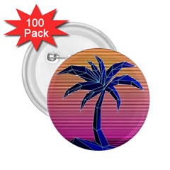 Abstract 3d Art Holiday Island Palm Tree Pink Purple Summer Sunset Water 2 25  Buttons (100 Pack)  by Cemarart