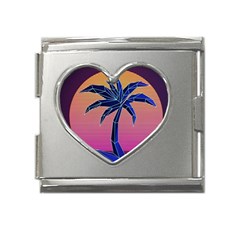 Abstract 3d Art Holiday Island Palm Tree Pink Purple Summer Sunset Water Mega Link Heart Italian Charm (18mm) by Cemarart