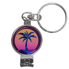 Abstract 3d Art Holiday Island Palm Tree Pink Purple Summer Sunset Water Nail Clippers Key Chain by Cemarart