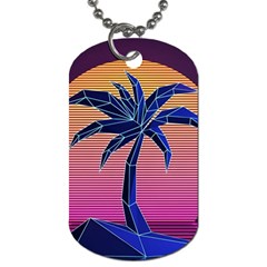 Abstract 3d Art Holiday Island Palm Tree Pink Purple Summer Sunset Water Dog Tag (two Sides) by Cemarart