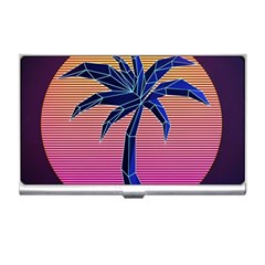 Abstract 3d Art Holiday Island Palm Tree Pink Purple Summer Sunset Water Business Card Holder by Cemarart