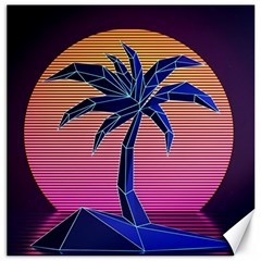 Abstract 3d Art Holiday Island Palm Tree Pink Purple Summer Sunset Water Canvas 12  X 12  by Cemarart