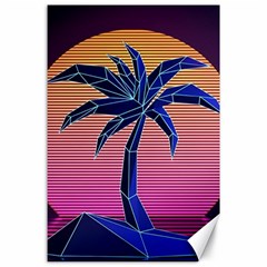 Abstract 3d Art Holiday Island Palm Tree Pink Purple Summer Sunset Water Canvas 24  X 36  by Cemarart