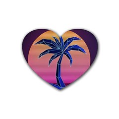 Abstract 3d Art Holiday Island Palm Tree Pink Purple Summer Sunset Water Rubber Coaster (heart) by Cemarart