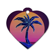 Abstract 3d Art Holiday Island Palm Tree Pink Purple Summer Sunset Water Dog Tag Heart (one Side) by Cemarart