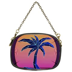 Abstract 3d Art Holiday Island Palm Tree Pink Purple Summer Sunset Water Chain Purse (one Side) by Cemarart