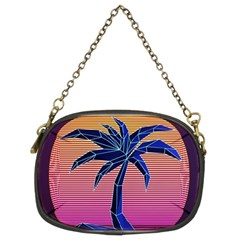 Abstract 3d Art Holiday Island Palm Tree Pink Purple Summer Sunset Water Chain Purse (two Sides) by Cemarart