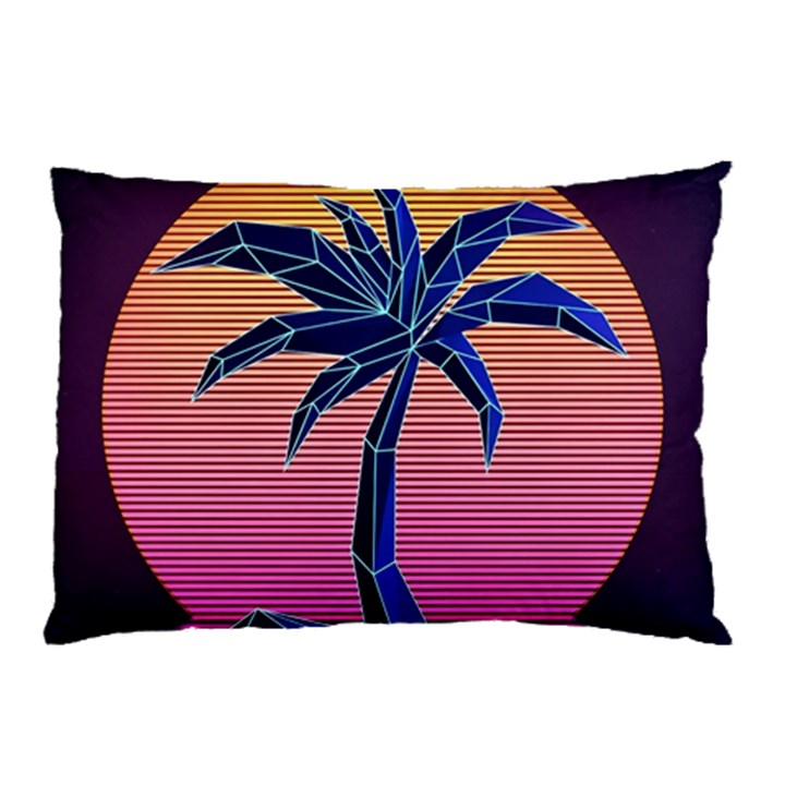 Abstract 3d Art Holiday Island Palm Tree Pink Purple Summer Sunset Water Pillow Case