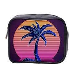 Abstract 3d Art Holiday Island Palm Tree Pink Purple Summer Sunset Water Mini Toiletries Bag (two Sides) by Cemarart