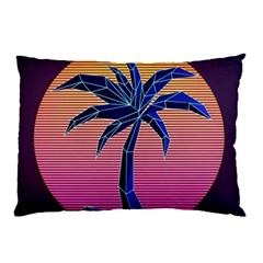 Abstract 3d Art Holiday Island Palm Tree Pink Purple Summer Sunset Water Pillow Case (two Sides) by Cemarart